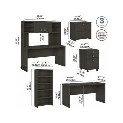 Kathy Ireland® Echo 60"W Bow Front Desk Set with Credenza, Bookcase & File Cabinets - Charcoal Maple -Computer Office Desks Shop unnamed file 6303