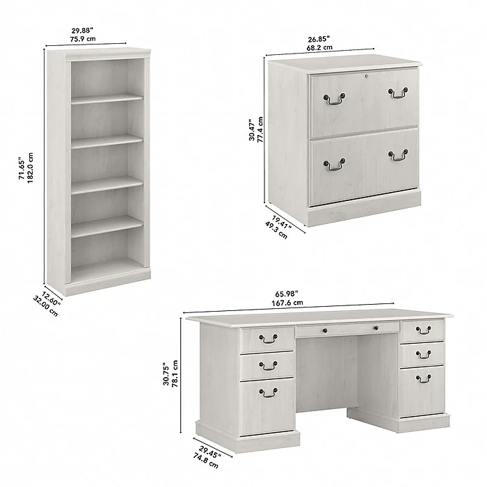 Bush Furniture Saratoga 66" Executive Desk with File Cabinet & Bookcase Set - Linen White Oak (SAR001LW) | Premium Laminated Wood Office Furniture 6 Bush Furniture Saratoga 66" Executive Desk with File Cabinet & Bookcase Set - Linen White Oak (SAR001LW) | Premium Laminated Wood Office Furniture - Image 6