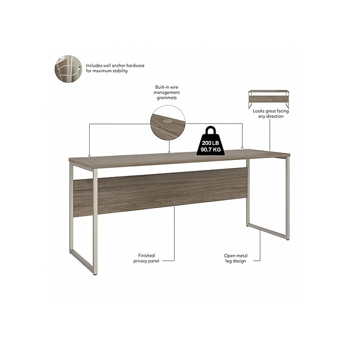 Bush Business Furniture 72" Modern Hickory Computer Desk with Metal Legs | Sturdy Laminated Wood Table 3 Bush Business Furniture 72" Modern Hickory Computer Desk with Metal Legs | Sturdy Laminated Wood Table - Image 3