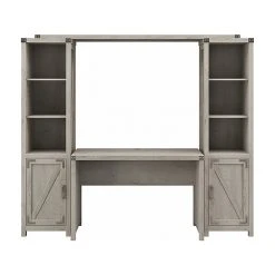 Kathy Ireland® Home Cottage Grove 48" Writing Desk with Bookcases - Cottage White, Laminated Wood