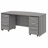 Bush Business Furniture Studio C 72W X 36D Bow Front Desk with Mobile File Cabinets, Platinum Gray - Durable Laminated Wood Office Desk