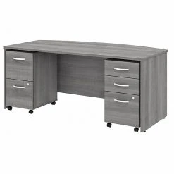Bush Business Furniture Studio C 72W X 36D Bow Front Desk with Mobile File Cabinets, Platinum Gray - Durable Laminated Wood Office Desk