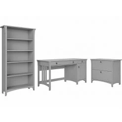 Bush Furniture Salinas 60"W Laminated Wood Desk with Bookcase & File Cabinet, Cape Cod Gray