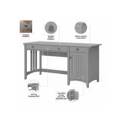 Bush Furniture Salinas 60"W Laminated Wood Desk with Bookcase & File Cabinet, Cape Cod Gray -Computer Office Desks Shop unnamed file 6409