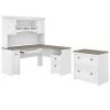 Bush Furniture Fairview 60" L-Shaped Desk with Hutch & Lateral File Cabinet | Shiplap Gray/Pure White