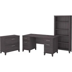 Bush Furniture Somerset 60"W Office Desk with Lateral File Cabinet & 5-Shelf Bookcase - Storm Gray (SET013SG) - Laminated Wood