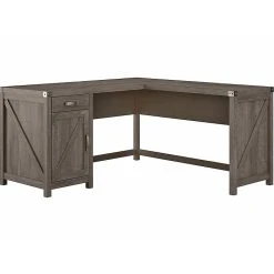Kathy Ireland® Home Cottage Grove 60" L-Shaped Desk with Drawer, Restored Gray | Laminated Wood Office Desk