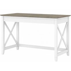 Bush Furniture Key West 48" Writing Desk, Shiplap Gray/Pure White - Modern Laminated Wood Desk