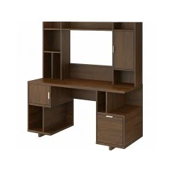 Kathy Ireland® Home Madison Avenue 60" Computer Desk with Hutch - Modern Walnut Finish | Laminated Wood Office Furniture