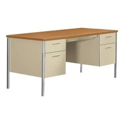 HON 34000 Series 60" Double Pedestal Desk - Harvest Maple/Putty | Durable Laminate Office Desk