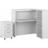 Bush Business Furniture Studio C 48"W Laminated Wood Cubicle Desk with Shelves & Mobile File Cabinet, White (STC061WHSU)