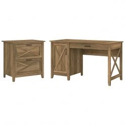 Bush Furniture Key West 54" Reclaimed Pine Computer Desk with Storage & 2-Drawer Lateral File Cabinet | KWS008RCP