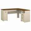 Bush Furniture Fairview L Shaped Desk - Antique White/Tea Maple | Modern Laminate Office Desk