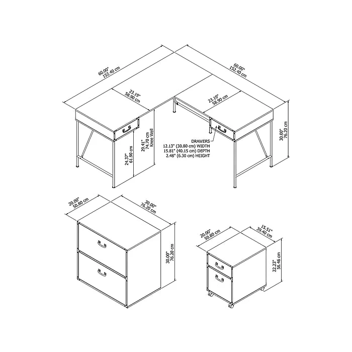 Kathy Ireland Home Ironworks 60" L-Shaped Desk Bundle - Vintage Golden Pine | Laminated Wood Office Desk 5 Kathy Ireland Home Ironworks 60" L-Shaped Desk Bundle - Vintage Golden Pine | Laminated Wood Office Desk - Image 5