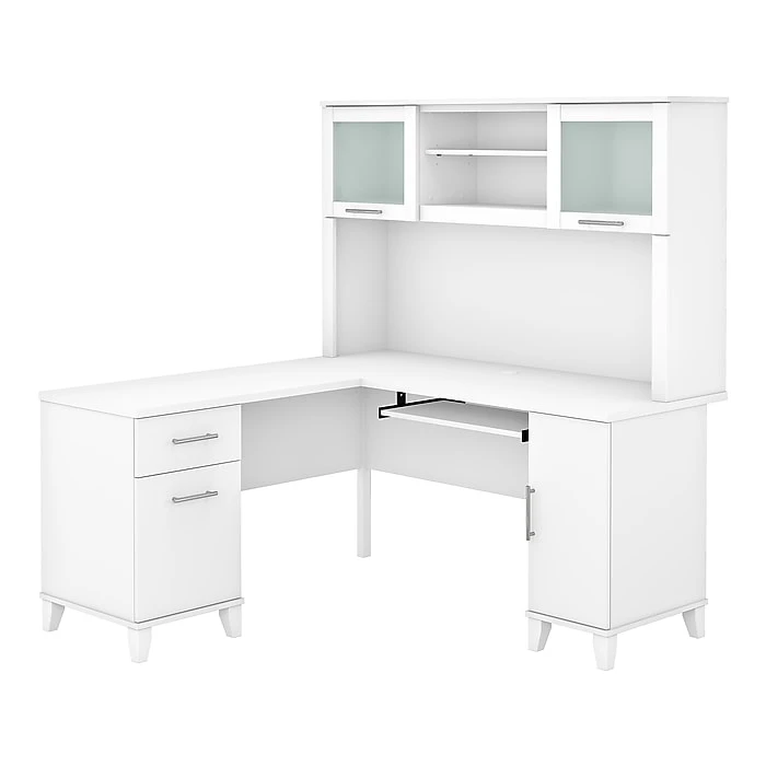 Bush Furniture Somerset 60"W L-Shaped Desk with Hutch, White (SET002WH) - Stylish Laminated Wood Office Desk 1 Bush Furniture Somerset 60"W L-Shaped Desk with Hutch, White (SET002WH) - Stylish Laminated Wood Office Desk