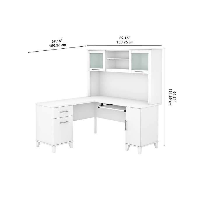 Bush Furniture Somerset 60"W L-Shaped Desk with Hutch, White (SET002WH) - Stylish Laminated Wood Office Desk 5 Bush Furniture Somerset 60"W L-Shaped Desk with Hutch, White (SET002WH) - Stylish Laminated Wood Office Desk - Image 5