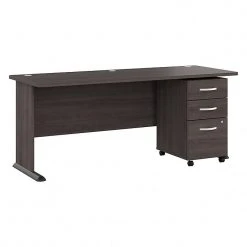 Bush Business Furniture Studio A 72"W Laminated Wood Computer Desk with 3-Drawer Mobile File Cabinet, Storm Gray