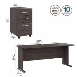 Bush Business Furniture Studio A 72"W Laminated Wood Computer Desk with 3-Drawer Mobile File Cabinet, Storm Gray -Computer Office Desks Shop unnamed file 6587