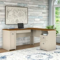 Bush Furniture Fairview L Shaped Desk - Antique White/Tea Maple | Modern Laminate Office Desk -Computer Office Desks Shop unnamed file 659
