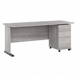 Bush Business Furniture Studio A 72"W Computer Desk with 3-Drawer Mobile File Cabinet, Platinum Gray - Durable Laminated Wood