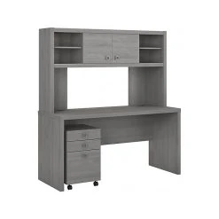 Office By Kathy Ireland® Echo 60"W Credenza Desk With Hutch And Mobile File Cabinet, Modern Gray (ECH006MG) - Laminated Wood Office Furniture