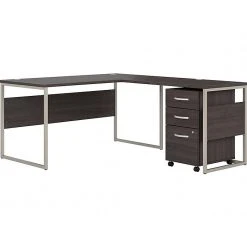 Bush Business Furniture Hybrid 60" L-Shaped Table Desk with Mobile File Cabinet, Storm Gray (HYB029SGSU) - Laminated Wood Office Desk