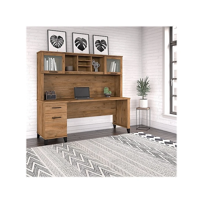 Bush Furniture Somerset 72" Computer Desk with Drawers & Hutch, Fresh Walnut | Laminated Wood Office Desk 2 Bush Furniture Somerset 72" Computer Desk with Drawers & Hutch, Fresh Walnut | Laminated Wood Office Desk - Image 2