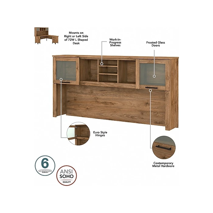Bush Furniture Somerset 72" L-Shaped Desk with Hutch, Lateral File Cabinet & 5-Shelf Bookcase in Fresh Walnut - Complete Workspace Solution 4 Bush Furniture Somerset 72" L-Shaped Desk with Hutch, Lateral File Cabinet & 5-Shelf Bookcase in Fresh Walnut - Complete Workspace Solution - Image 4