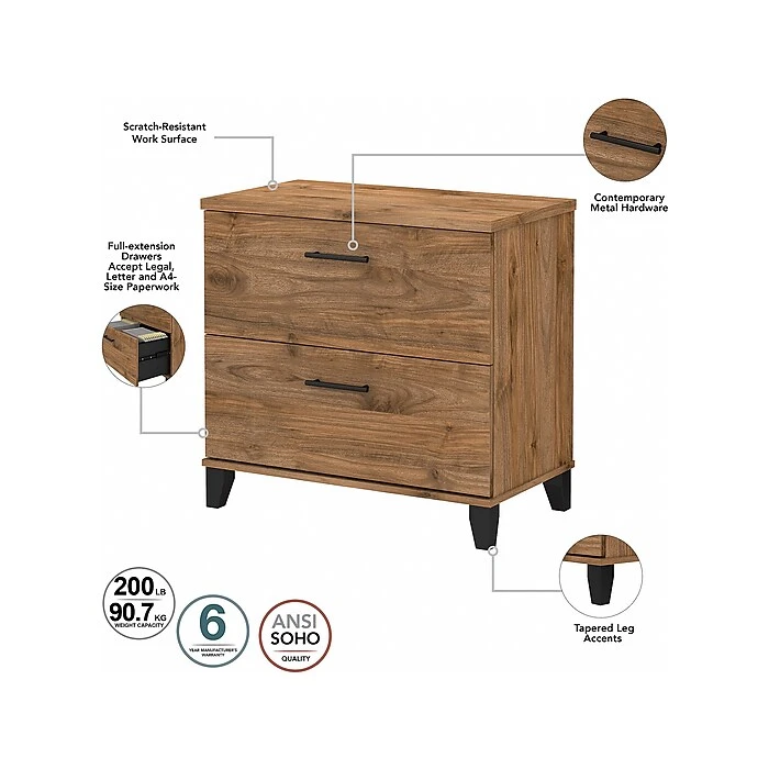 Bush Furniture Somerset 72" L-Shaped Desk with Hutch, Lateral File Cabinet & 5-Shelf Bookcase in Fresh Walnut - Complete Workspace Solution 6 Bush Furniture Somerset 72" L-Shaped Desk with Hutch, Lateral File Cabinet & 5-Shelf Bookcase in Fresh Walnut - Complete Workspace Solution - Image 6