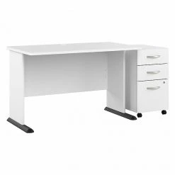 Bush Business Furniture Studio A 48-Inch White Laminated Wood Computer Desk with 3-Drawer Mobile File Cabinet (STA001WHSU)