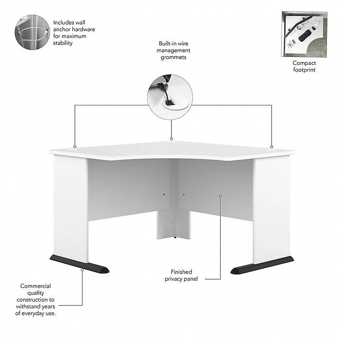 Bush Business Furniture Studio A 48-Inch White Laminated Wood Computer Desk with 3-Drawer Mobile File Cabinet (STA001WHSU) 3 Bush Business Furniture Studio A 48-Inch White Laminated Wood Computer Desk with 3-Drawer Mobile File Cabinet (STA001WHSU) - Image 3