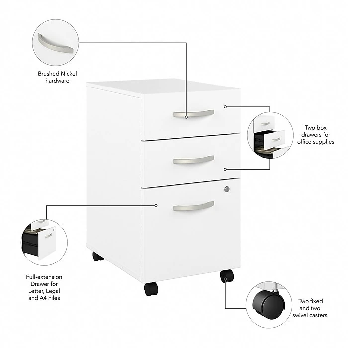 Bush Business Furniture Studio A 48-Inch White Laminated Wood Computer Desk with 3-Drawer Mobile File Cabinet (STA001WHSU) 4 Bush Business Furniture Studio A 48-Inch White Laminated Wood Computer Desk with 3-Drawer Mobile File Cabinet (STA001WHSU) - Image 4