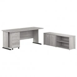 Bush Business Furniture Studio A 72"W Laminated Wood Computer Desk with File and Storage Cabinet, Platinum Gray - STA007PGSU