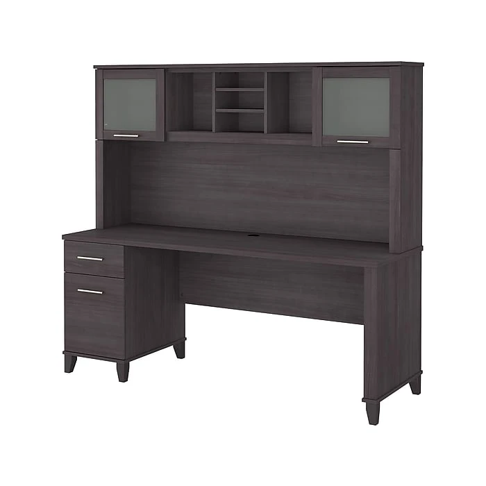 Bush Furniture Somerset 72" Computer Desk With Drawers And Hutch, Storm Gray (SET018SG) - Laminated Wood Office Desk 1 Bush Furniture Somerset 72" Computer Desk With Drawers And Hutch, Storm Gray (SET018SG) - Laminated Wood Office Desk