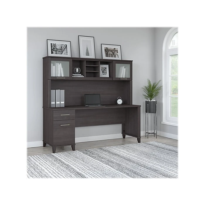 Bush Furniture Somerset 72" Computer Desk With Drawers And Hutch, Storm Gray (SET018SG) - Laminated Wood Office Desk 2 Bush Furniture Somerset 72" Computer Desk With Drawers And Hutch, Storm Gray (SET018SG) - Laminated Wood Office Desk - Image 2