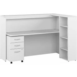 Bush Business Furniture Studio C 72"W Laminated Wood Cubicle Desk with Shelves & Mobile File Cabinet, White (STC062WHSU)