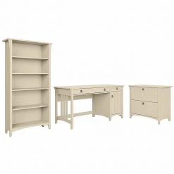Computer Office Desks Shop 21 Bush Furniture Salinas 60"W Laminated Wood Computer Desk with Bookcase & Lateral File Cabinet, Antique White (SAL076AW)