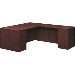 HON 10500 Series L-Station Left Desk - Stylish Mahogany Finish, Durable Laminate Surface