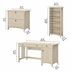 Bush Furniture Salinas 60"W Laminated Wood Computer Desk with Bookcase & Lateral File Cabinet, Antique White (SAL076AW) -Computer Office Desks Shop unnamed file 6752
