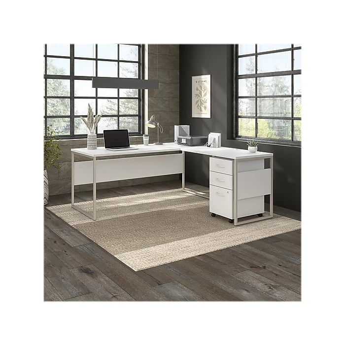 Bush Business Furniture Hybrid 72" W White Laminated Wood Computer Table Desk with Metal Legs | HYD172WH 8 Bush Business Furniture Hybrid 72" W White Laminated Wood Computer Table Desk with Metal Legs | HYD172WH - Image 8