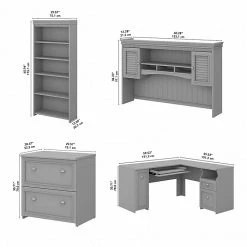 Bush Furniture Fairview 60" L-Shaped Desk with Hutch, File Cabinet & 5-Shelf Bookcase | Cape Cod Gray | Laminated Wood Office Furniture -Computer Office Desks Shop unnamed file 6793