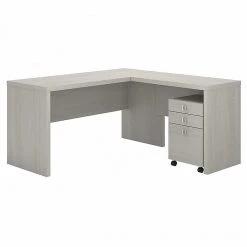 Computer Office Desks Shop 9 Office By Kathy Ireland® Echo 60"W L-Shaped Desk With Mobile File Cabinet, Gray Sand (ECH008GS)