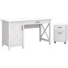 Bush Furniture Key West 54" Computer Desk Bundle in Pure White Oak | Durable Laminated Wood Design