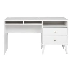 Prepac Milo 55" White Laminate Desk with Side Storage & 2 Drawers (WEHR-1413-1) - Compact & Stylish