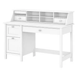 Bush Furniture Broadview 54" W Laminate Computer Desk with 2 Drawer Pedestal & Organizer Bundle, Pure White (BD005WH)