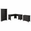 Bush Furniture Salinas 60W L-Shaped Desk with Lateral File Cabinet & 5-Shelf Bookcase - Vintage Black (SAL003VB)