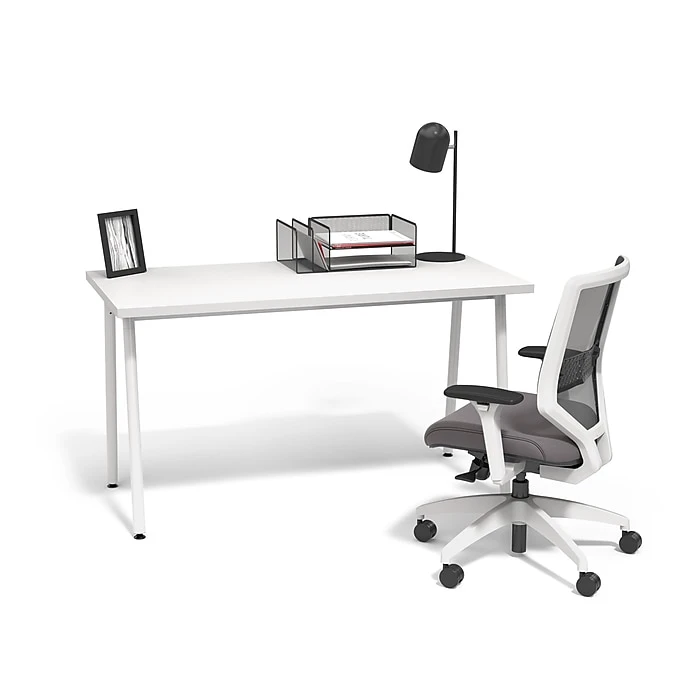 Union & Scale Lewis 29"H x 54"W White Laminate Office Desk with Tool-Less Assembly 8 Union & Scale Lewis 29"H x 54"W White Laminate Office Desk with Tool-Less Assembly - Image 8