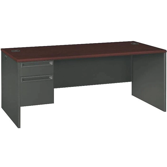 HON 38000 Series Left Pedestal Desk - 72"W Mahogany/Charcoal Laminate Desk, 29.5"H x 72"W x 36"D 2 HON 38000 Series Left Pedestal Desk - 72"W Mahogany/Charcoal Laminate Desk, 29.5"H x 72"W x 36"D - Image 2