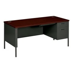 HON Metro Classic 66" Single Pedestal Desk - Mahogany/Charcoal Laminate (HONP3265RNS)