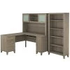 Bush Furniture Somerset 60W L-Shaped Desk with Hutch & 5-Shelf Bookcase, Ash Gray - Space-Saving Workspace Solution